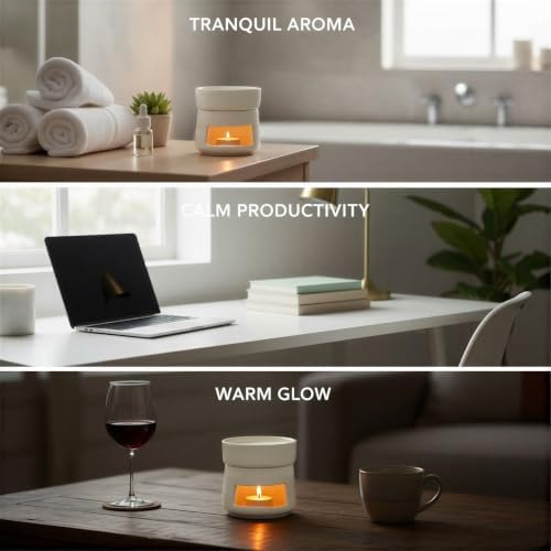 Ceramic Essential Oil Burner, 3.9 in Cube, White Decorative Aroma Diffuser with Separable Top Lid, Modern Minimalist Nordic Tealight Candle Holder, for Home Spa Decor and Room Accent - Image 4