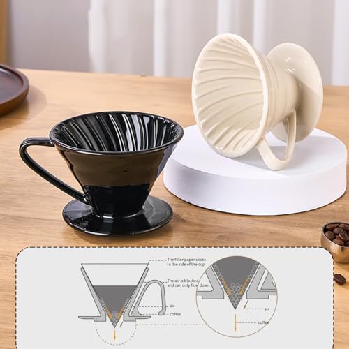 Pour Over Coffee Maker, Single Cup Coffee Dripper, Manual Porcelain Slow Brewing Accessories for Travel, Camping, Office, Home, Cafe, Coffee Gifts (Black, Large) - Image 4
