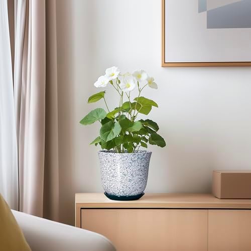 5.6 Inch Plant Pot - Ceramic Plant Pots for Indoor Outdoor, Round Orchid Succulent Pots with Drainage Hole and Saucer, Modern Flower Pot, Home Office Decor, Green-White - Image 6