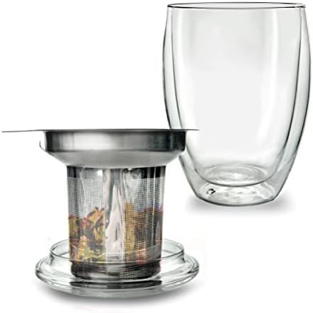 Creano Double Walled Tea Glass with Stainless Steel Filter and Glass Lid - 14oz (400ml) - Image 7