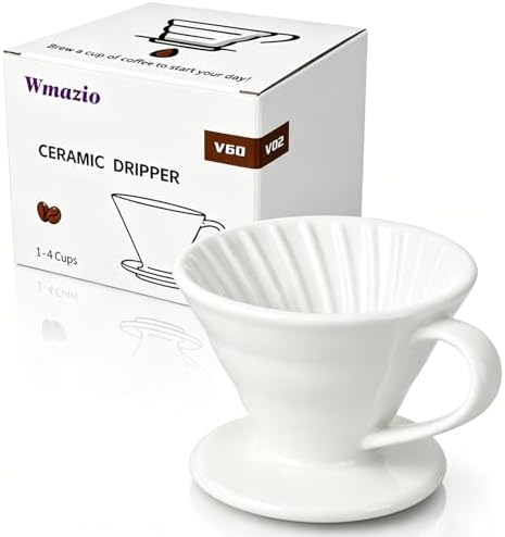 Ceramic Pour Over Coffee Dripper - Handmade Pour Over Coffee Maker, Porcelain Coffee Drip Cone, Pour Over Single Cup, Manual Brew Maker for Home, Cafe, Office - 1-4Cups, V60 Size 02 (Off White) by Wmazio