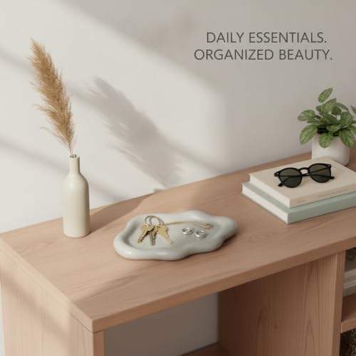 Home Organizers & Minimalists: Ceramic Cloud Catchall Tray for Keys, Jewelry, and Coins – Decorative Entryway or Dresser Dish, Approx. 7.1-7.4 Inches (1 Piece) - Image 3