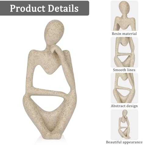 Sandstone Resin Thinker Statue Style Abstract Sculpture, Sandstone, Right - Image 4