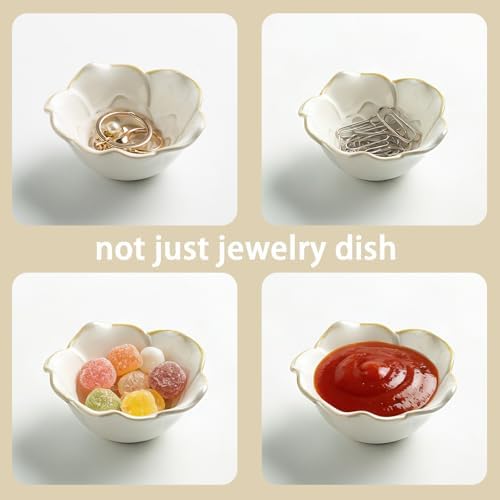 Mecaikru Ceramic Flower Jewelry Dish, 3.5 in Ring Tray with Gift Box & Card - Image 4