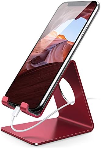 Lamicall Cell Phone Stand, Phone Dock : Cradle, Holder, Stand, Compatible with Phone 12 Mini 11 Pro Xs Xs Max Xr X 8 7 6 6s Plus 5 5s 5c All Android Smartphone Charging, Accessories Desk - Red by Lamicall