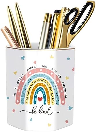 Pen Holder for Desk, Cute Ceramic Pencil Holder, Pen Cup Marker Holder Makeup Brush Holders, Desk Accessories & Workspace Organizers for Office, Home, Rainbow Pattern by WAVEYU