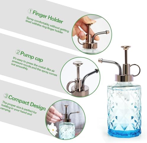 XXXFLOWER Upgraded Glass Plant Mister Spray Bottle Blue 0.33L/11.15oz - Image 5