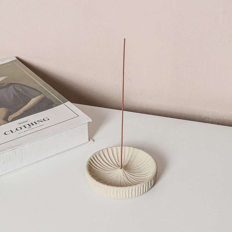 Incense Holder Modern Minimalist Circular Incense Stick Burner for Cones or Sticks for Yoga & Meditation, Enhance Atmosphere,Ceramic Ash Catcher Apricot - Image 2