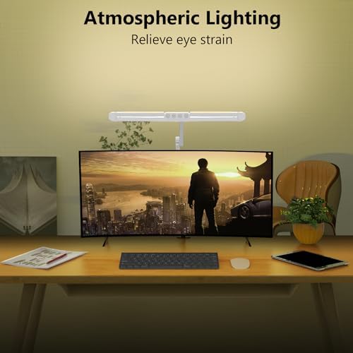 Micomlan Architect Desk Lamp with Clamp, Led Desk Lamp for Home Office with Remote Control, 24W Bright Dimmable Computer Light with Atmosphere Lighting Adjustable Table Light(Remote) - Image 4