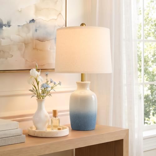 PoKat 24'' Ceramic Table Lamp for Living Room, Farmhouse Gradient Blue by Pokat