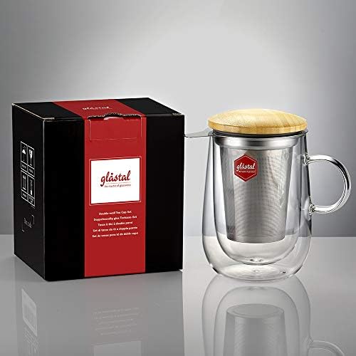 glastal Tea Infuser Mug 14.5oz Double-Walled Glass Teacup Infuser, Black - Image 7