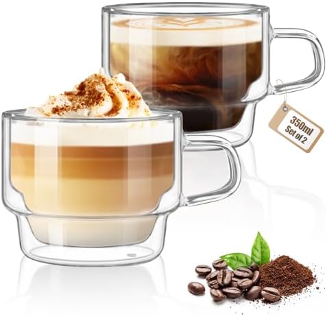 glastal 350ml Latte Macchiato Cup Double-Walled Coffee Glasses Set of 2 by glastal