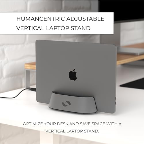 HumanCentric Vertical Laptop Stand in Space Grey Aluminum, Upright Adjustable Holder and Dock, Laptop Vertical Stand Fits MacBook Pro and Other Laptops .5" to 1.5", Clamshell Compatible - Image 2