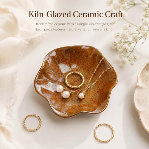 Brown Jewelry Dish Tray, Ring Holder, Ceramic Lotus Leaf Trinket Tray - Image 5