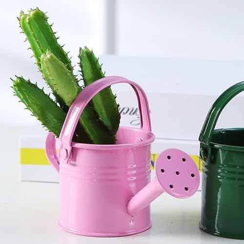 Totority Mini Iron Watering Can 2Pcs for Indoor Plants, Small Metal Watering Pot with Long Spout, 15cm Decorative Sprinkling Kettle for Succulents, Flowers and Desktop Gardening, Beige & Pink - Image 4