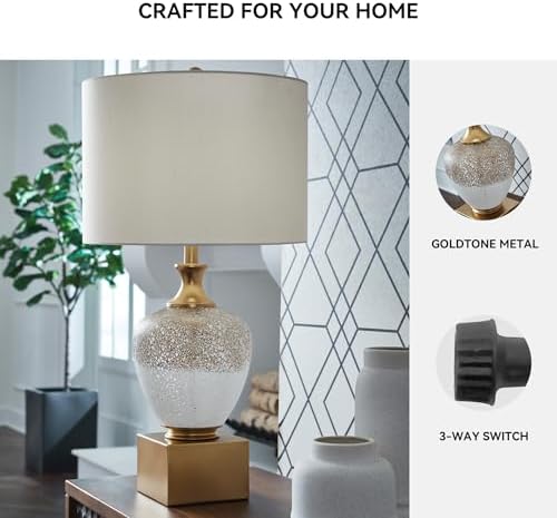 Signature Design by Ashley Tavisburg Glass Table Lamp, 3-Way Switch for Versatile Lighting, Art Glass and Metal Construction, Decorative Bedside Reading Light, Brown/White/Gold - Image 4