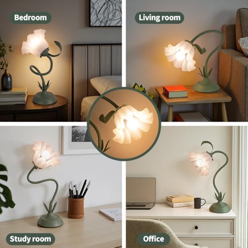 NewAoNaSen Flower Table Lamp Cute Lily Desk Lamp Bedside Night Light -Green - Image 3