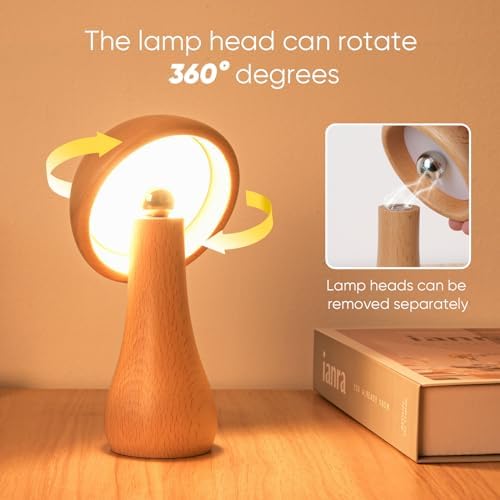 LONRISWAY 2 Pack Wooden Mushroom Lamp, Portable Cordless Small Rechargeable Battery Operated Lamp,Stepless Dimming,Night Light for Birthday Gifts - Image 4