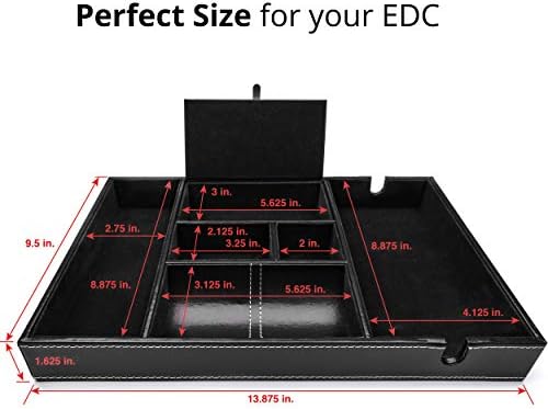 ULTRAY, Valet Tray for Men, Nightstand Organizer, Entry Table Organizer, Catch All, Black Faux Leather Box, 6 Compartments - Image 4