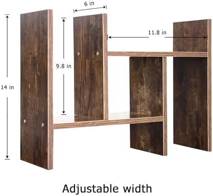 BROWN-BROWN Adjustable Wood Desk Shelf Organizer Office Home Multipurpose Desktop Shelf, Display Shelf Rack Top Mini Bookcase, Free Style Display Desktop Organization - Image 3