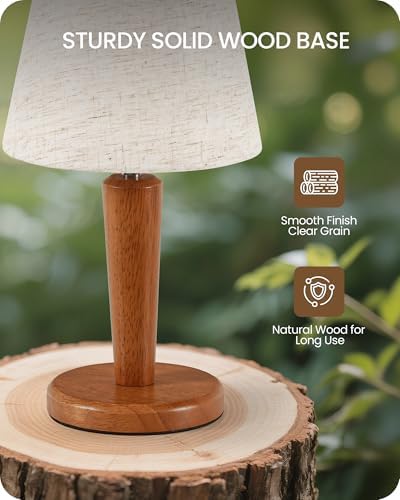 12" Wood Bedside Table Lamps Set of 2, Small Desk Lamps for Small Places, 3 Color Temperatures with Memory, Beige Linen Shade & E26 Bulbs, for Bedroom Living Room Office LE13TLP205 - Image 5