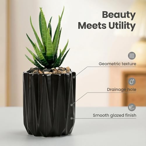 Succulent Plant Pots Ceramic Plant Pots and Drainage Hole Bonsai Planter Small Flower Pots for Indoor Outdoor Use for Home Office Garden Decoration,Plants Not Included (Black) - Image 4