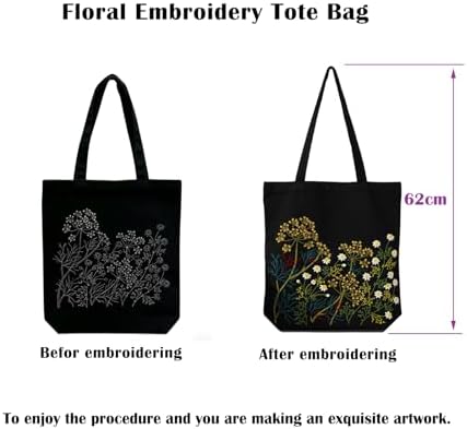 Vigdit Canvas Tote Bag Embroidery Kit for Beginners, Needlepoint Cross Stitch Kit for Adult Beginner, DIY Reusable Grocery Bags Embroidery Starter Kit with Stamped Floral Tools & Instructions - Image 7