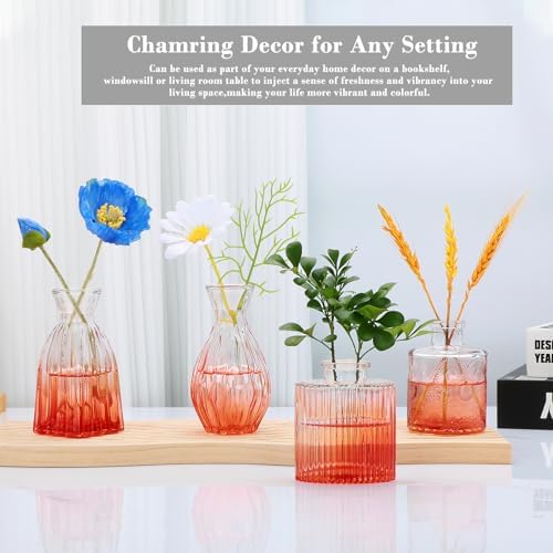 Glass Bud Vases Set of 4, Small Orange Flower Vases for Wedding Centerpiece - Image 4