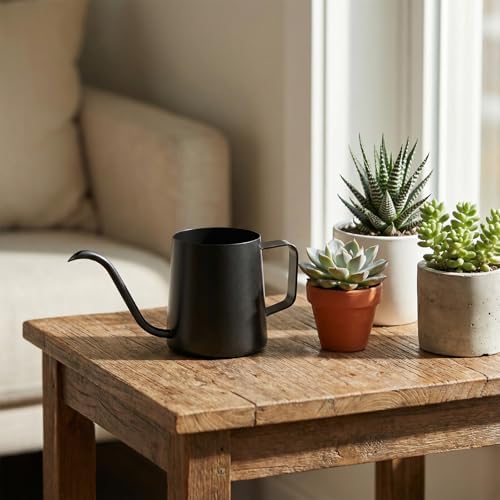 350ml Small Watering Can for Indoor Plants, 12oz Mini Plant Watering Pot with Long Spout and Handle, Black Tiny Stainless Steel Watering-Can for Outdoor Indoor Plants Flower Garden - Image 4