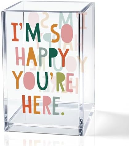 I'm So Happy You're Here Acrylic Cosmetic Pencil Holder Cup, Funny Boho Pen Holder for Women, Home Office Classroom Desk Accessories, Inspirational Gifts for Daughter, Make up Brush Organizer by QYUVK
