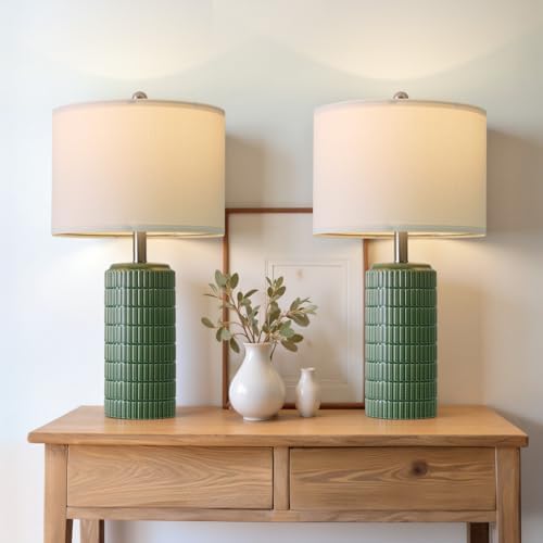 PoKat 24" Modern Ceramic Table Lamps Set of 2 for Bedroom, Green Bedside Lamps for Night Stands, Farmhouse House Decor Nightstand Table Lamps for Living Room End Table Green - Image 6