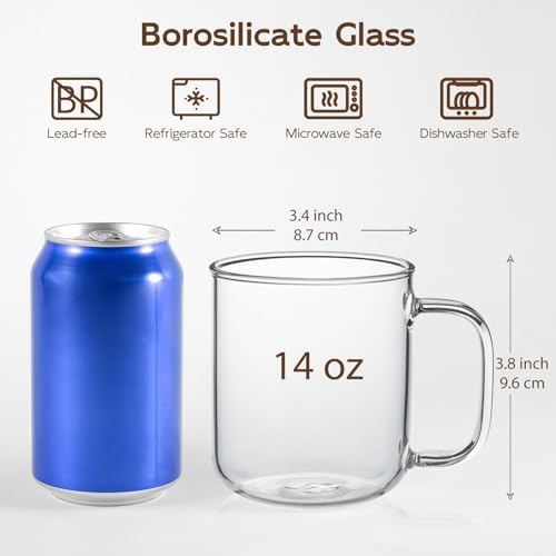 Glass Coffee Mugs, 14 oz iced coffee cups, Clear Tea Cups Set of 2, Glass Mugs with Handles, Glass Cups for Latte, Cappuccino, and Tea - Image 2