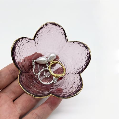 Purple Flower Ring Dish, Small Glass Jewelry Dish Tray, Ring Holder Jewlery Tray Trinket Dish, Bathroom Nightstand Decor Jewelry Bowl Christmas Friendship Birthday Gifts for Women, Soap Dish - Image 5
