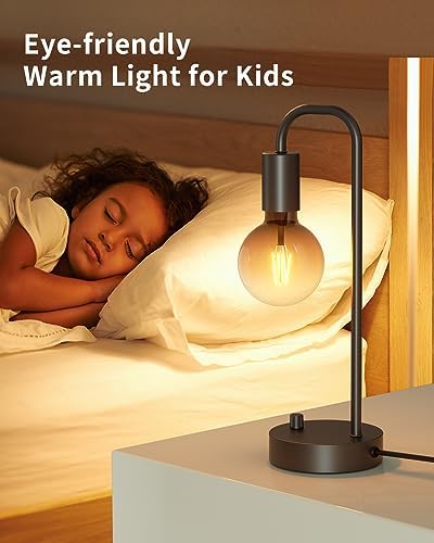 ONEWISH Industrial Table Lamp Set of 2, Fully Dimmable Beside Lamp with Gradient Black Art LED Bulb, Modern Nightstand Desk Lamps for Bedroom, Living Room, Office, Reading(Bulb Included) - Image 4