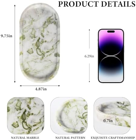 Koville Marble Vanity Tray for Bathroom Countertop, Green Marble Bathroom Tray Perfume Trays for Dresser, Stone Jewelry Dish Stone Trays for Kitchen Counter, Candle Holder for Home Decor - Image 2