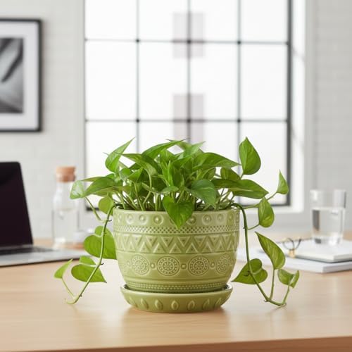 G EPGardening Ceramic Plant Pot, 5.5 Inch, Green - Image 5