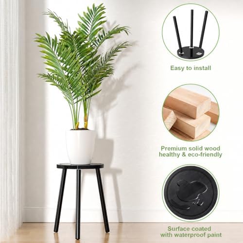 Wood Plant Stands Indoor, 16.7" Tall Plant Stand Outdoor Mid-Century Plant Stool, Single Plant Table Modern Small Round Side/End Table for Living Room, Balcony, Office(Black) - Image 6
