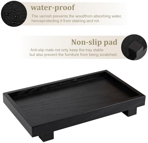 Decorative Tray Small Pedestal Stand Farmhouse Bathroom Decor Wooden Riser Display Stand for Vanity, Kitchen Countertop, Sink, 11.4 * 6.7 Black - Image 3