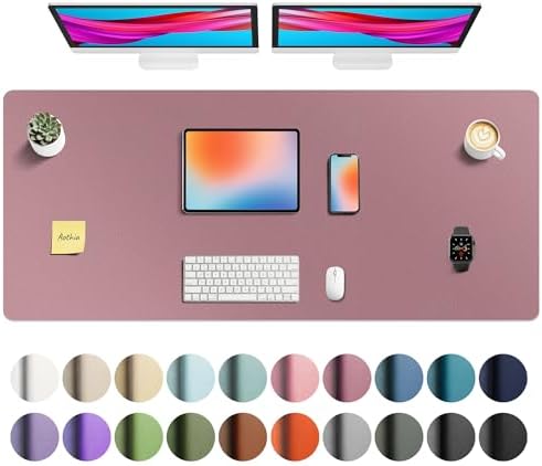 Aothia Faux Leather Desk Mat - Non-Slip PU Leather Desk Blotter, Waterproof Writing Surface, Large Desk Pad for Office & Home (Dark Pink, 55" x 24") by AothiaSimpleNaturalUnique