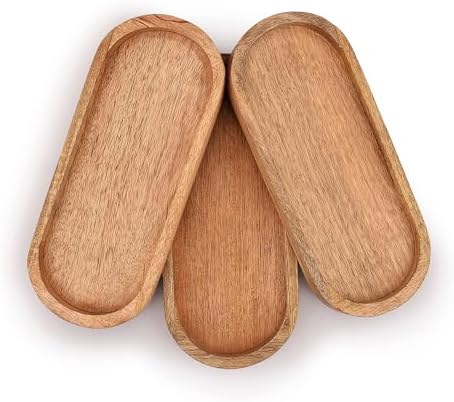 Samhita Mango Oval Wood Tray Set of 3 Perfect for Food Holder/BBQ, Serve Cheese, Sushi, Holiday Snacks, and More. (12" x 5" x 0.75") - Image 2