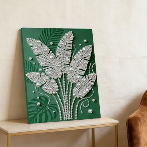 DIY Pearl Painting with Frame, Creative Design, Handmade Stress-Relieving Home Wall Decoration, Includes Frame and Tools-Monstera Leaves - Image 5