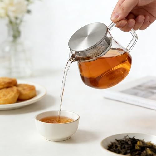 CNGLASS Small Glass Teapot with Stainless Steel Filter Lid,15oz(450ml) Glear Tea Kettle Stovetop Safe,Borosilicate Glass Tea Pots for Blooming and Loose Leaf Tea - Image 4