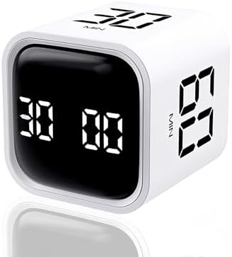 Digital Cube Pomodoro Timer Desk Rechargeable Productivity Timer 5/10/30/60min & Custom Countdown, Vibration & Adjustable Sound Alarm,for Task Work Kitchen ADHD Kids Studying (White) by Teknoluzor