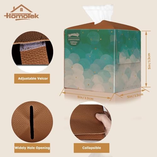HOMOTEK 1 Pack Tissue Box Cover, Square PU Leather Tissue Holder, Decorative Facial Tissue Cube Paper Organizer Dispenser for Bathroom, Night Stands, Desk, Car 5X5X5'' - Dark Gray, Pebble Grain - Image 4