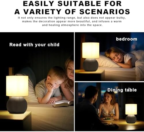 Modern Small Table Lamp with Grey Metal Base and Linen Shade, 6.2X6.2X10.4 Inch Nightstand Light for Bedroom, Living Room, Desk, Dorm - Image 4