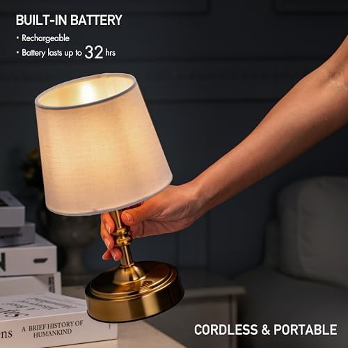 O’Bright Seraph mini – Cordless LED Table Lamp with Dimmer, Built-in Rechargeable Battery, 3-Level Brightness, Patio Table Lamp, Bedside Night Lamp, Ambient Light for Restaurant, Antique Brass - Image 2