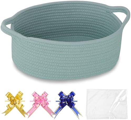 COMSE Empty Small Gift Basket with Bag & Ribbons, Light Green by COMSE
