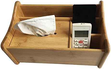 Bamboo Desktop Organizer Mini Desk Organizer Storage with Tissue Box for Small Items (Big(with Tissue Box Holder)) - Image 4