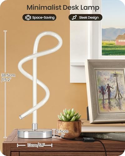 Modern LED Table Lamp, Bedside Lamp with 3 Color Temperatures, Adjustable Brightness, 360° LED Lighting Spiral Design, Sliver Desk Lamp, Spiral Lamp for Bedroom, Living Room, Office, S63TL05 - Image 5