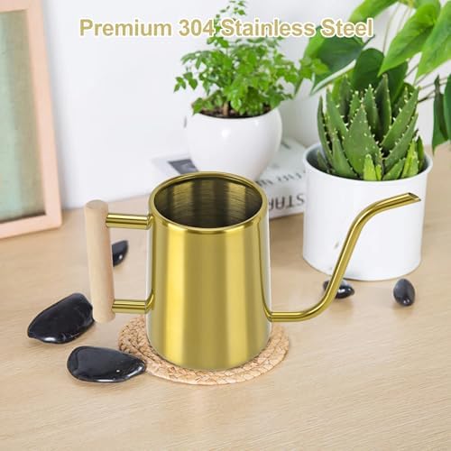 Watering Can Indoor Plants, 35 oz/1000 ml Metal Stainless Steel Watering Can Pot with Long Spout for Indoor House Plants Bonsai Outdoor Garden Flower Decorative (Gold) - Image 5